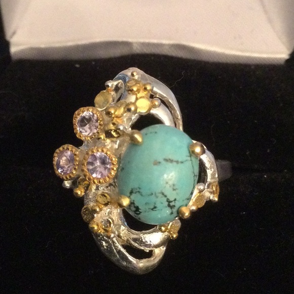 Genuine Turquoise & Tanzanite Ring